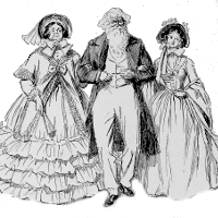 Un vieil homme avec une femme à chaque bras